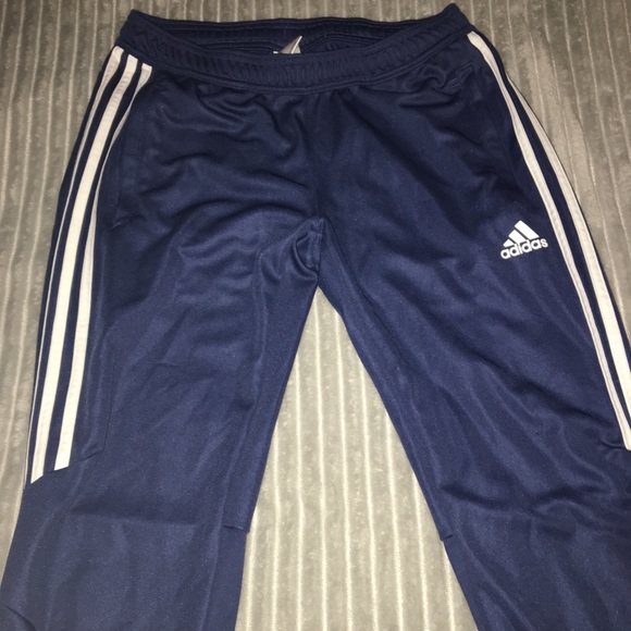 black and blue adidas joggers